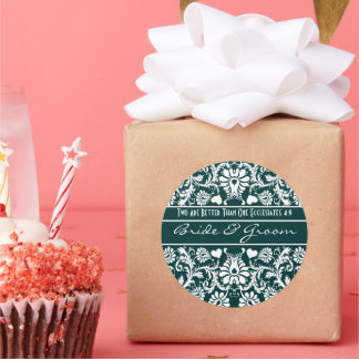 Pegatina Redonda Boda floral Damask Vintage con favoritos