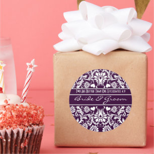 Pegatina Redonda Boda floral Damask Vintage con favoritos