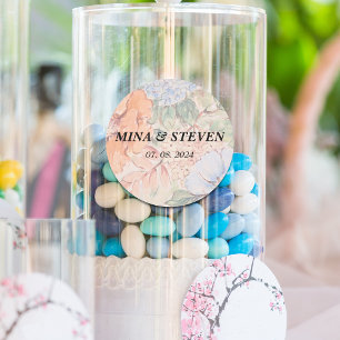 Pegatina Redonda Boda floral de acuarela de naranja rústico