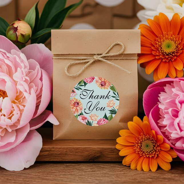 Pegatina Redonda Boda Floral de acuarela inagotable gracias (Timeless Watercolor Floral Wedding Thank You Classic Round Sticker)