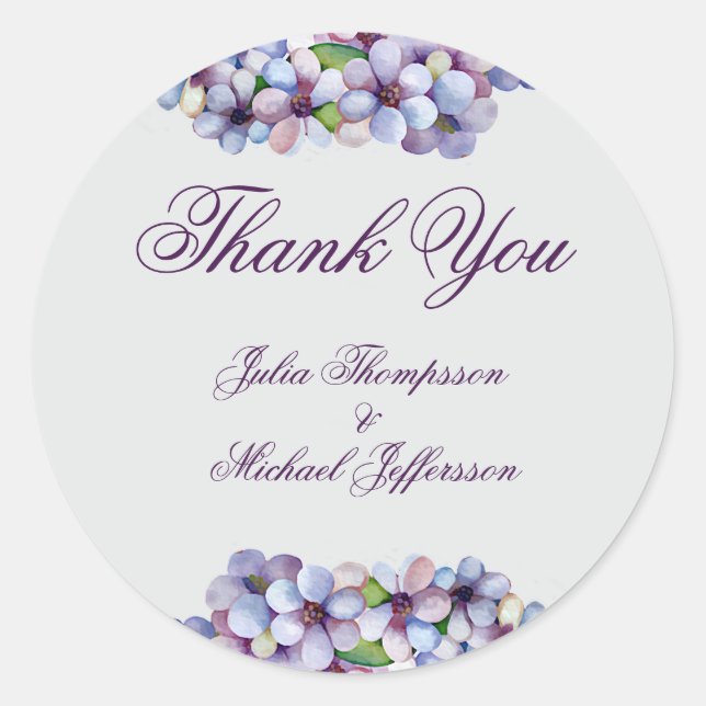 Pegatina Redonda Boda floral de acuarela poética romántica (Anverso)