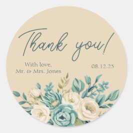 Pegatina Redonda Boda Floral de agradecimiento personalizado