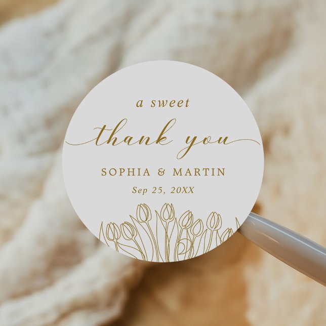 Pegatina Redonda Boda floral de arte de línea moderna (Subido por el creador)