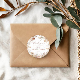 Pegatina Redonda Boda floral de Boho Neutral Rústico