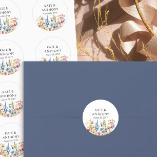 Pegatina Redonda Boda floral de Bonito silvestre rural