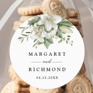 Pegatina Redonda Boda Floral de color acuático elegante de Lily bla