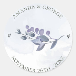 Pegatina Redonda Boda floral de color azul turbio