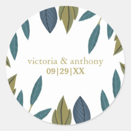 Pegatina Redonda Boda floral de hojas rusas