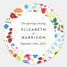 Pegatina Redonda Boda floral de la Moda moderna del Boho