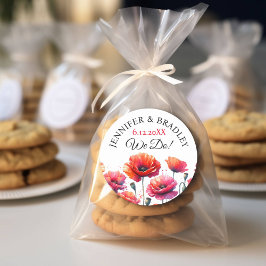 Pegatina Redonda Boda Floral de los pipetas rojos