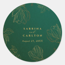 Pegatina Redonda Boda floral de naturaleza botánica moderna dorada