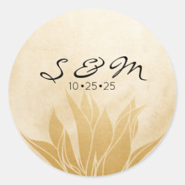 Pegatina Redonda Boda floral de oro personalizado