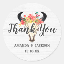 Pegatina Redonda Boda floral de vaca de Moda bohemia gracias