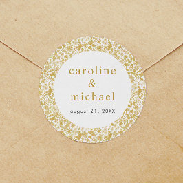 Pegatina Redonda Boda floral de Vintage Golden Ditzy