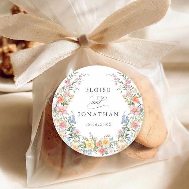 Pegatina Redonda Boda floral del Jardín de primavera del Pastel sua (Soft Pastel Ornate Spring Garden Floral Wedding Classic Round favor bag Sticker)