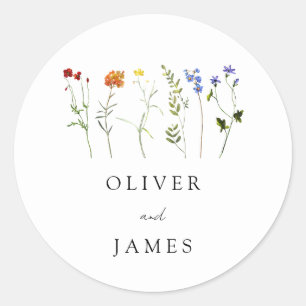 Pegatina Redonda Boda floral del orgullo gay LGBTQ de flores silves