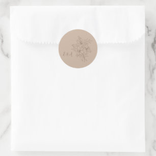 Pegatina Redonda Boda floral elegante en beige