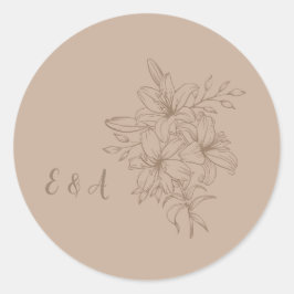 Pegatina Redonda Boda floral elegante en beige