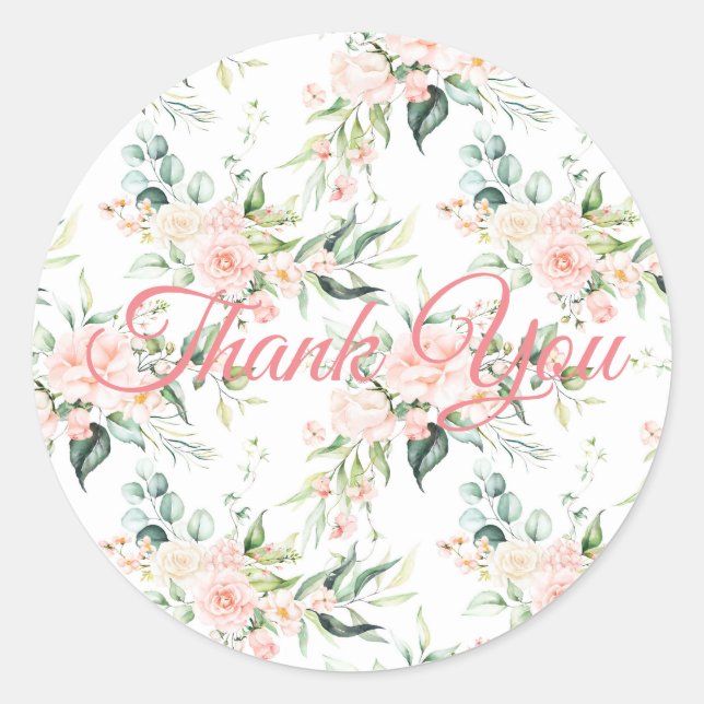 Pegatina Redonda Boda Floral Elegante Moda Rosa Girly Script (Anverso)