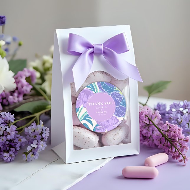 Pegatina Redonda Boda Floral Lilac y Púrpura Pastel (Subido por el creador)