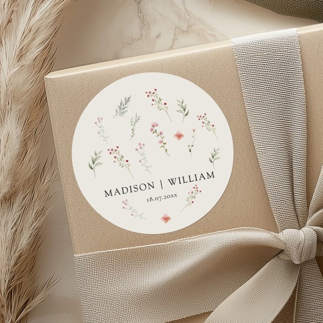 Pegatina Redonda Boda Floral Minimal Boho Beige (Subido por el creador)