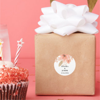 Pegatina Redonda Boda Floral Mínimo de Hojas