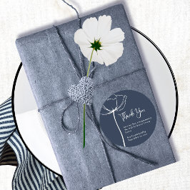 Pegatina Redonda Boda floral mínimo negrita blanca de la marina gra