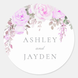 Pegatina Redonda Boda floral morada maravillosa