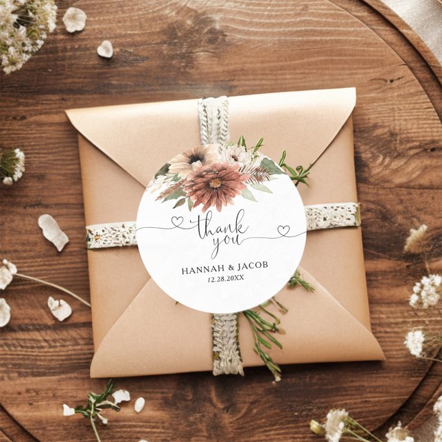 Pegatina Redonda Boda Floral Neutral Boho Gracias Por (Subido por el creador)