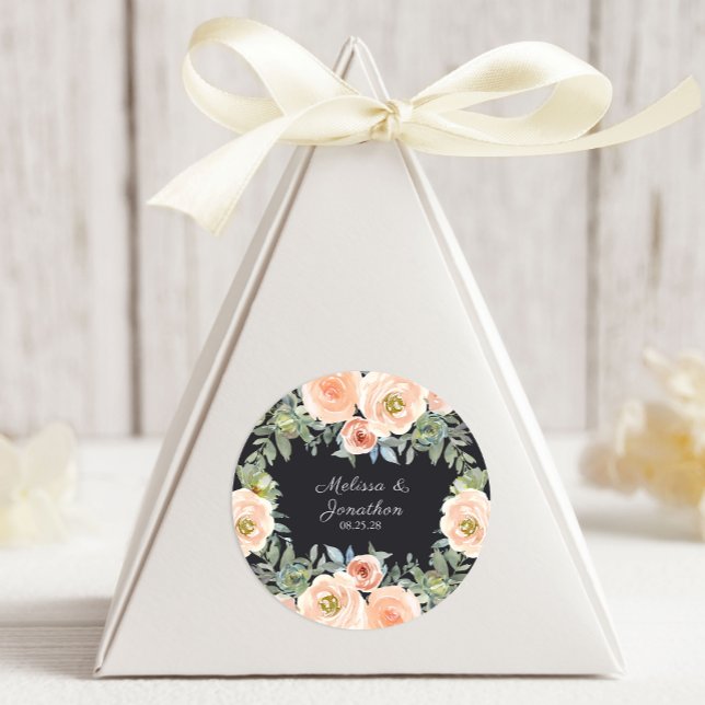 Pegatina Redonda Boda floral Pastel de la Marina Verde de Peach (Subido por el creador)