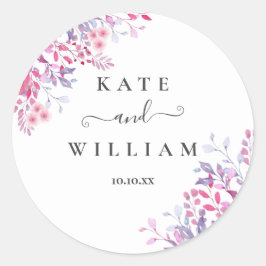 Pegatina Redonda Boda Floral Purple Country Wildflowers