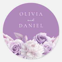Pegatina Redonda Boda floral Purple Lavender