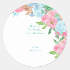 Pegatina Redonda Boda floral rosa azul