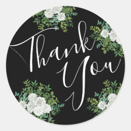 Pegatina Redonda Boda floral rosa blanca y negra