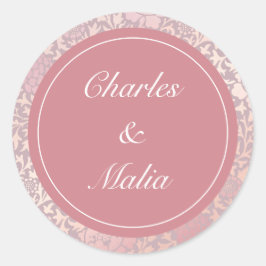 Pegatina Redonda Boda floral rosa rosado pastel