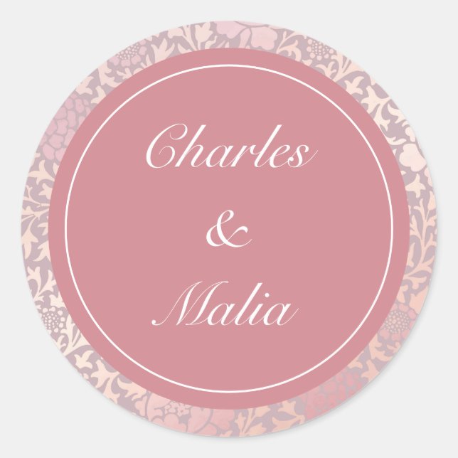 Pegatina Redonda Boda floral rosa rosado pastel (Anverso)