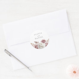 Pegatina Redonda Boda floral rosa y polvoriento del diseñador