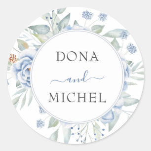 Pegatina Redonda Boda Floral Rustic Blue Winter