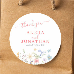 Pegatina Redonda Boda floral silvestre de acuarela boho