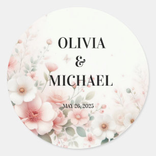 Pegatina Redonda Boda floral simple