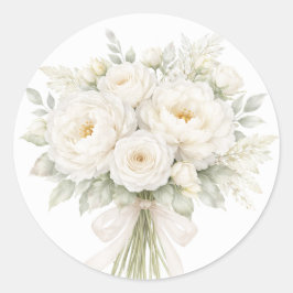 Pegatina Redonda Boda floral totalmente blanca