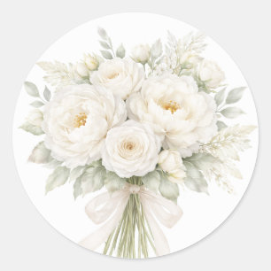 Pegatina Redonda Boda floral totalmente blanca