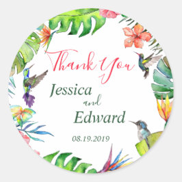 Pegatina Redonda Boda Floral Tropical Gracias