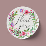 Pegatina Redonda Boda floral tropical rosa color de agua gracias<br><div class="desc">Boda floral color de agua rosa gracias pegatina con escritura elegante y flores hawaianas por la boda destino tropical. Por favor,  contáctame si necesitas artículos adicionales.</div>