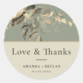 Pegatina Redonda Boda floral verde de hojas silvestres