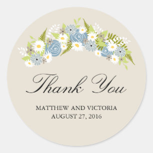 Pegatina Redonda Boda Floral Wreath