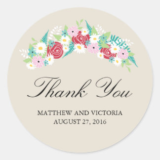 Pegatina Redonda Boda Floral Wreath