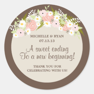 Pegatina Redonda Boda Floral Wreath