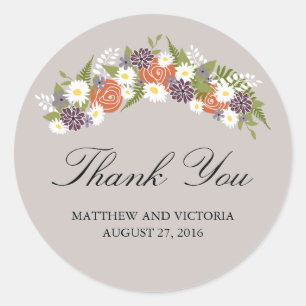 Pegatina Redonda Boda Floral Wreath