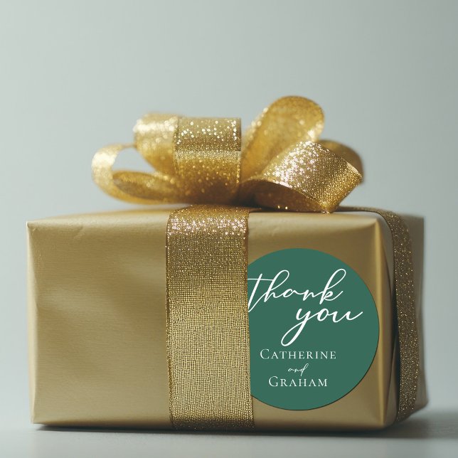 Pegatina Redonda Boda forestal de tipografía verde esmeralda (Subido por el creador)